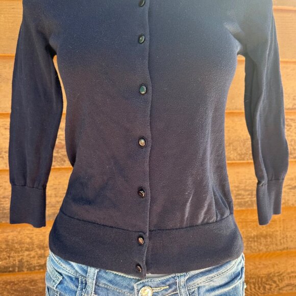 Vintage J.Crew Clare Cardigan Navy Blue Womens Size S 100% Cotton Button-Up Knit - Picture 5 of 10
